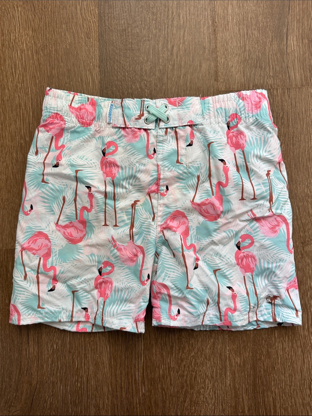 🦩 Rugged Butts Boys’ Flamingo Print Bright Colored Swim Shorts - Pink/Aqua